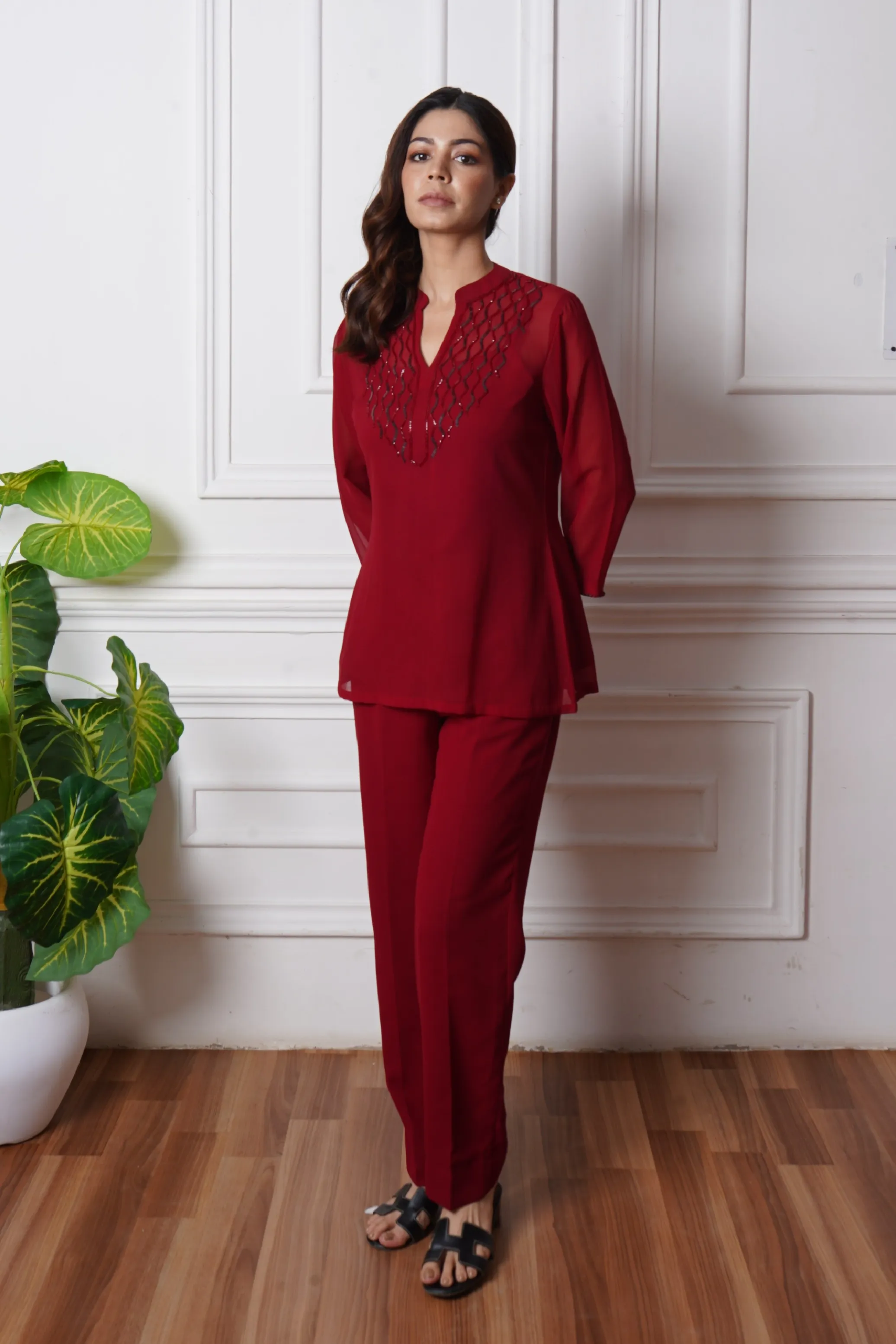 Deep Red Embellished Set